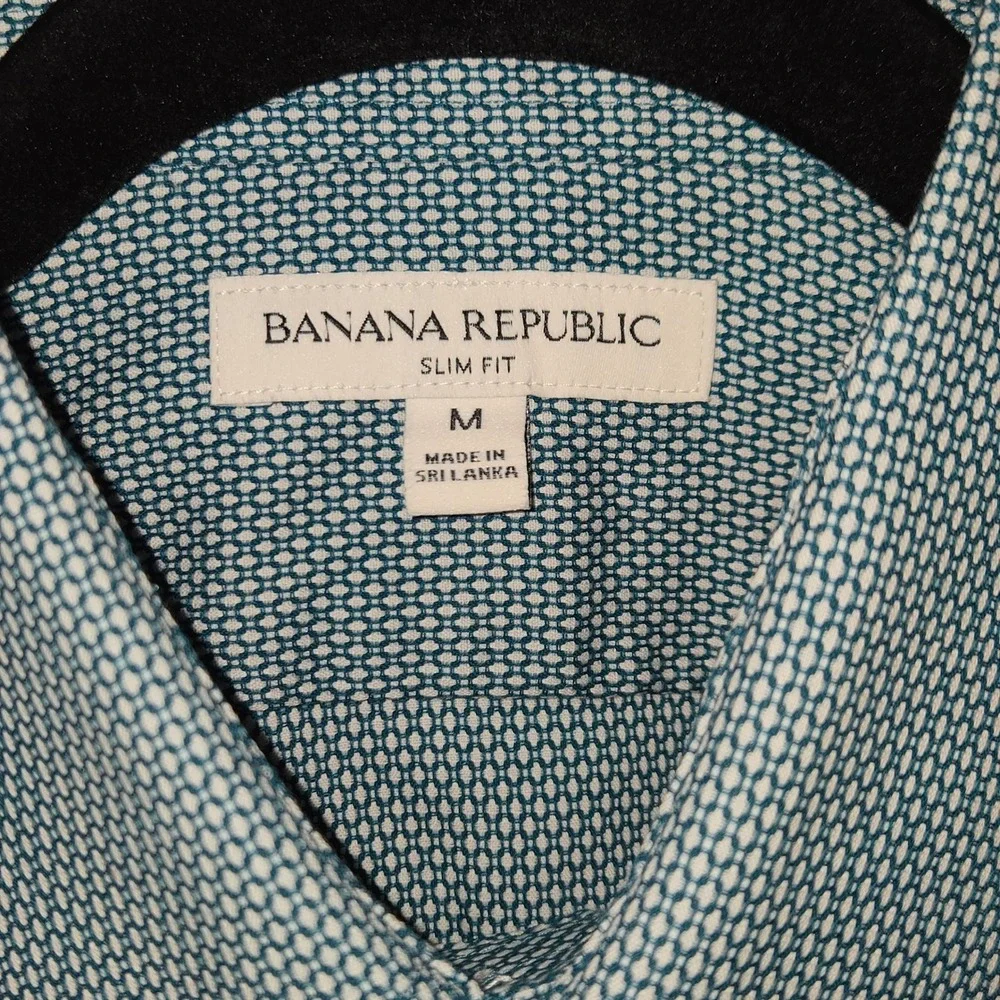 Banana‎ Republic Slim Fit Mens Medium Teal White Honeycomb Button Down Shirt